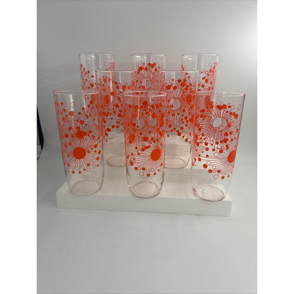 D. Campbell Other - 8 Vintage D Campbell Atomic Starburst Orange Glass Tumblers MCM Highball Set
